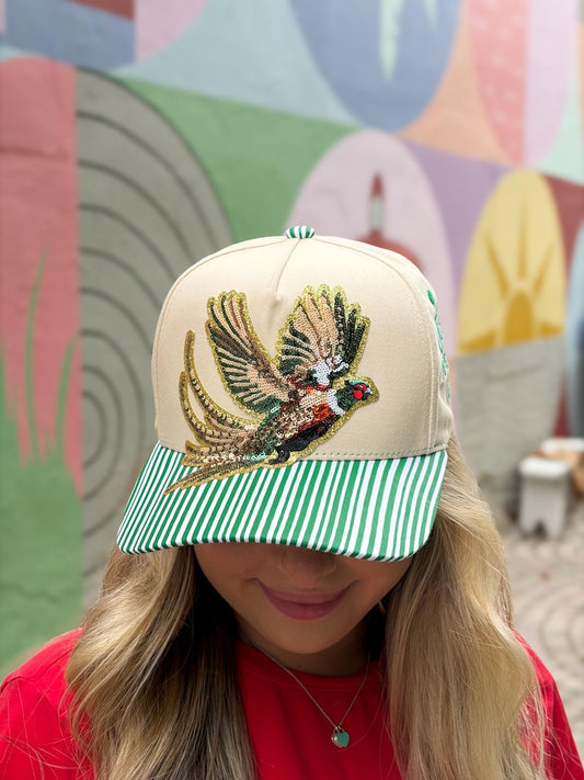 Pheasant Trucker Hat Sequin with Pattern Brims - Fishing and Hunting Inspired Hats