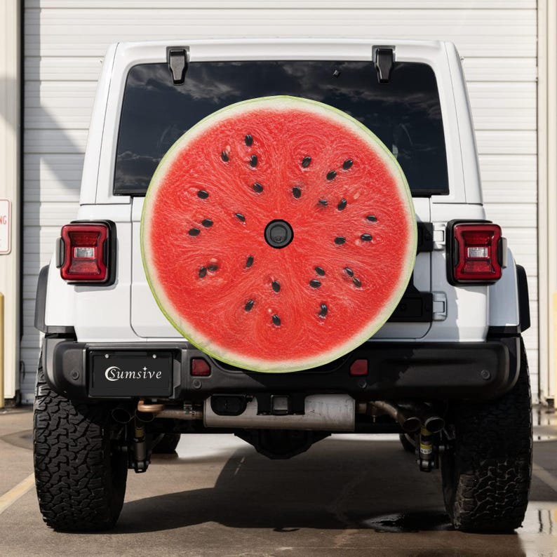 Watermelon Spare Tire Cover, Realistic Summer Jeep Wheel Protector (Backup Camera Hole)