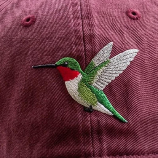 Embroidered Hummingbird Baseball Cap, Bird Lover Gift, Adjustable Strap