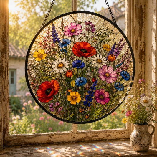 Wildflower Suncatcher for Garden Lovers, Stained Glass Style Window Gift