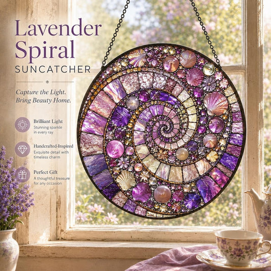 Lavender Spiral Suncatcher for Her, Purple Stained Glass Style Window Hanging