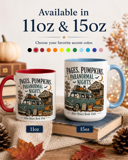 Pages Pumpkins Paranormal Nights Mug, Spooky Book Lover Halloween Coffee Cup