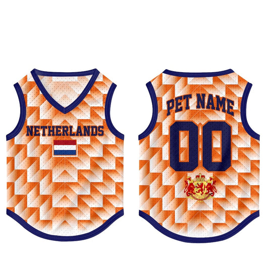 Custom Netherlands Pet Jersey, Personalized Outfit for Dogs Cats, World Cup Pet Mess Jersey Name Number Sportswear Pet Jersey