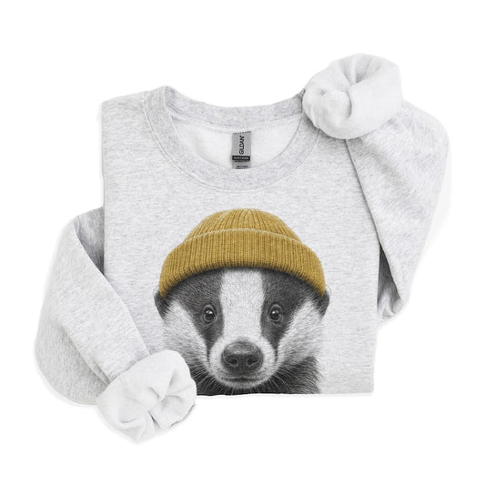 Retro Badger Wearing Beanie Unisex Sweatshirt