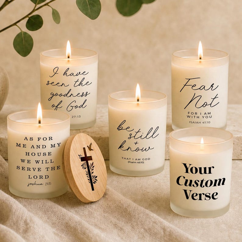 Custom Bible Verse Candle Personalized Christian Gift for Her Scripture Prayer Candle Encouragement Gift Pastor Appreciation Gift Home Decor