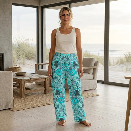 Coastal Octopus Pajama Pants, Beach House Lounge Pants, Ocean Floral Sleep Pants, Nautical Pajamas for Women, Beach Lover Gift