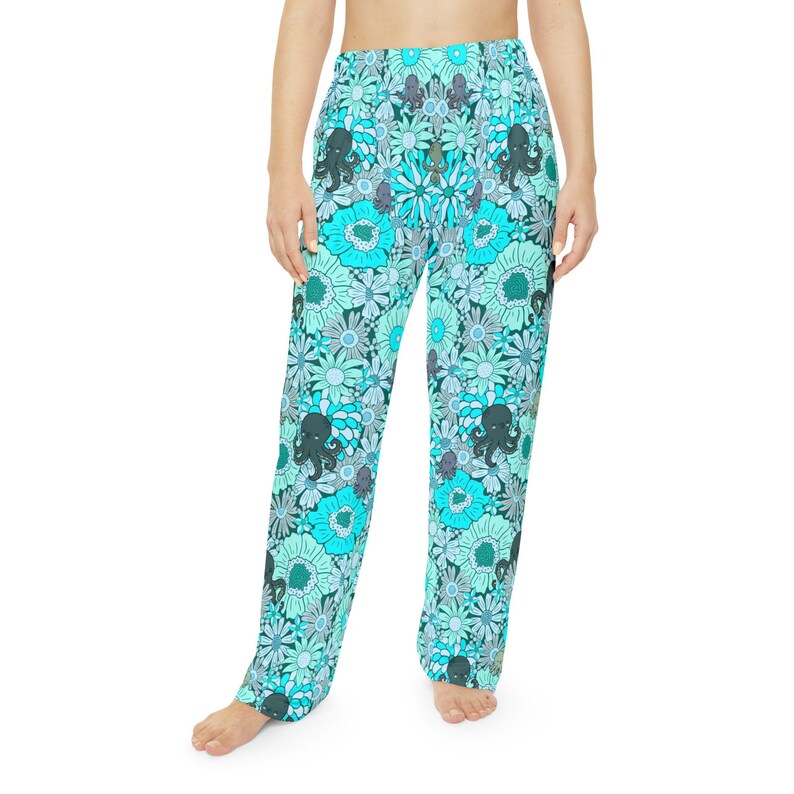 Coastal Octopus Pajama Pants, Beach House Lounge Pants, Ocean Floral Sleep Pants, Nautical Pajamas for Women, Beach Lover Gift