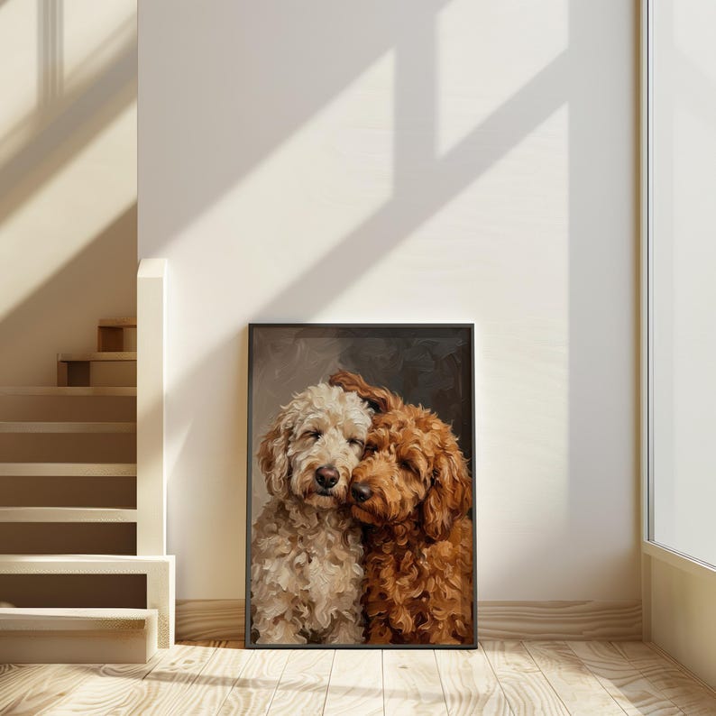 Goldendoodle Canvas Wall Art, Two Loving Golden Doodles, Pet Memorial Art, Cute Dog Lover Portrait Gift
