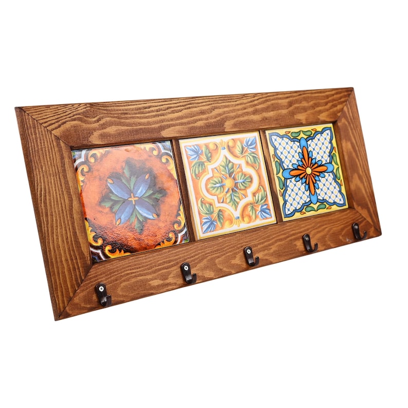 Wall Key Holder & 6 Keys Hooks, Rustic Storage Shelf Hook, Entryway Decor, Hall Tidy, Mail Organizer, Hanging Tiled Key Rack, Christmas Gift