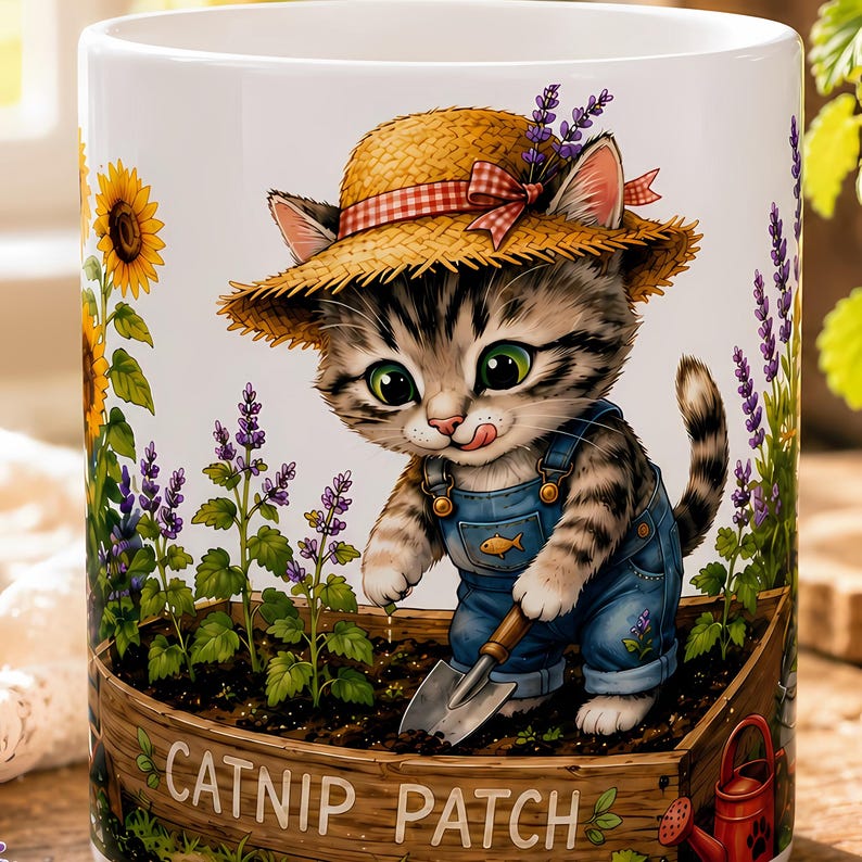 Catnip Patch Gardening Kitten Mug | Ceramic Coffee Cup