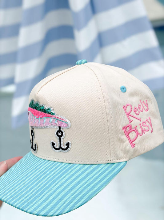 Pink Fishing Lure Trucker Hat Sequin with Pattern Brims - Fishing and Hunting Inspired Hats