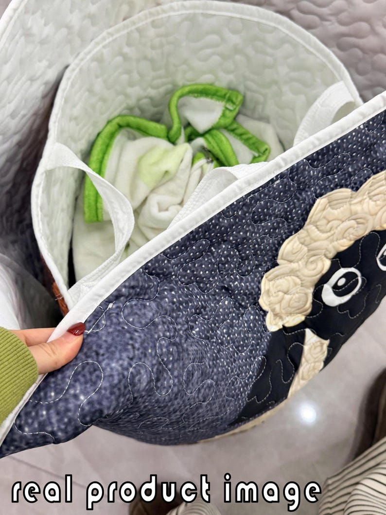 Reading Sheep Quilted Laundry Basket: Cute Farm Animal Storage Bin, Bookish Cozy Fabric Hamper