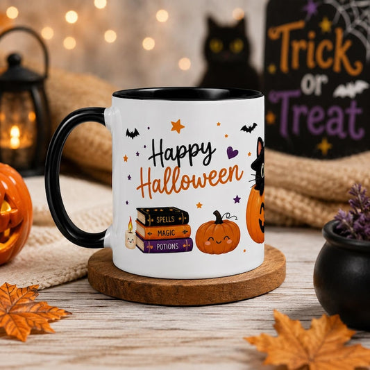 Halloween Black Cat Pumpkin Mug | Spooky Season Coffee Cup (11oz or 15oz)