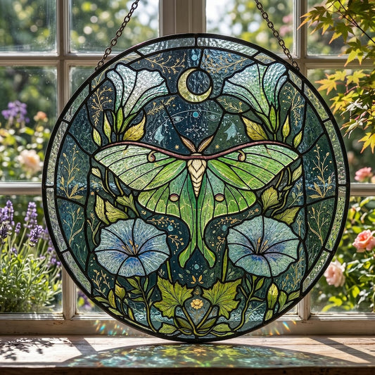 Luna Moth Stained Glass Suncatcher, Green Moth Window Hanging, Nature Inspired Sun Catcher, Botanical Home Decor, Gift for Her