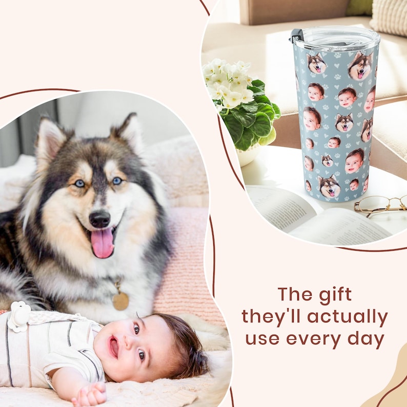 Personalized Pet Photo Tumbler, Custom Photo Insulated Tumbler 20oz with Many Faces, Travel Mug, Pet Gift