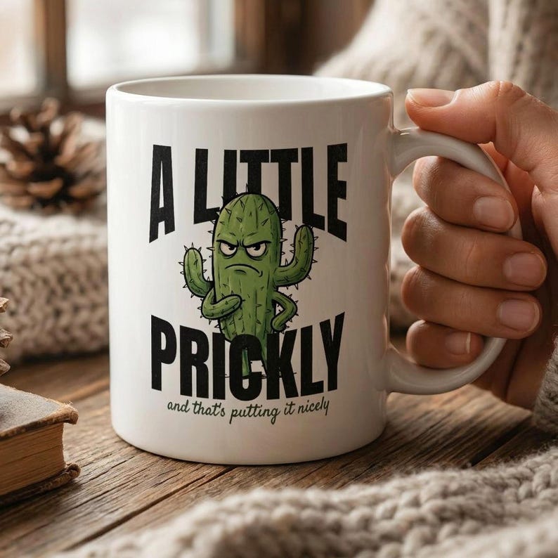 A Little Prickly Mug, Funny Cactus Coffee Mug, Sarcastic Mug, Funny Gift for Her, Grumpy Cactus Mug, Introvert Gift, Funny Coworker Mug