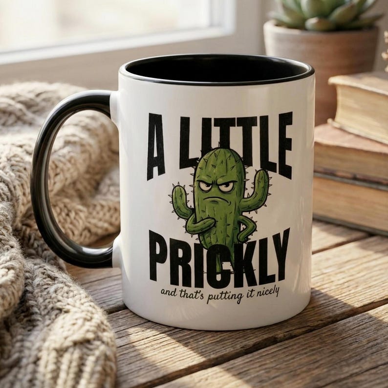 A Little Prickly Mug, Funny Cactus Coffee Mug, Sarcastic Mug, Funny Gift for Her, Grumpy Cactus Mug, Introvert Gift, Funny Coworker Mug