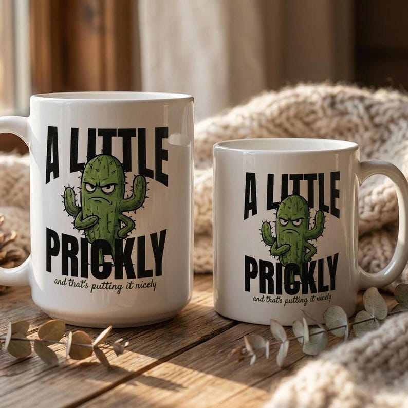 A Little Prickly Mug, Funny Cactus Coffee Mug, Sarcastic Mug, Funny Gift for Her, Grumpy Cactus Mug, Introvert Gift, Funny Coworker Mug