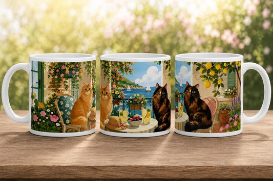 Summer Cats Coffee Mug | Orange Tortoiseshell Feline Floral Cottagecore Kitchen Cup