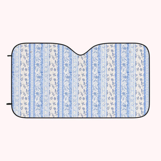 Universal Fit Shabby Chic Car Sun Shade — Floral Gingham Lace Windshield UV Protector