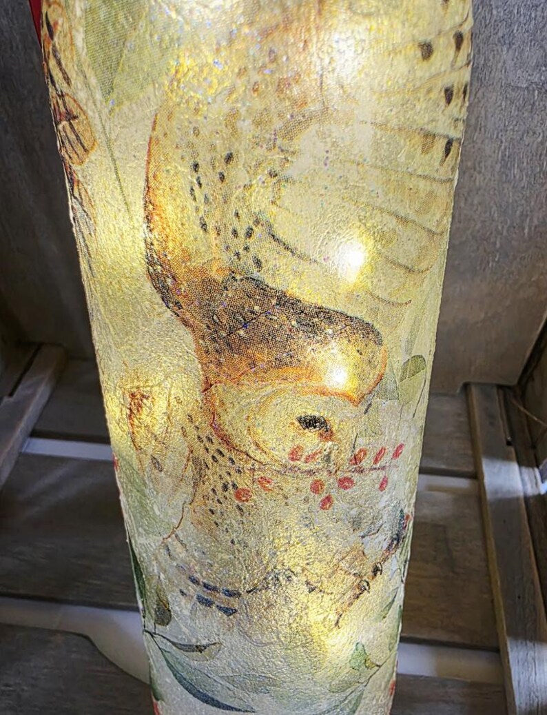 Barn Owl Bottle Lamp | Decoupage Rustic LED Light | Woodland Decor Nature Gift