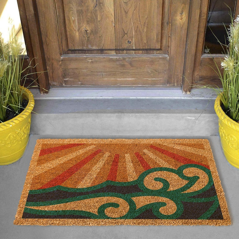 Abstract Ocean Coir Doormat, Coastal Welcome Mat