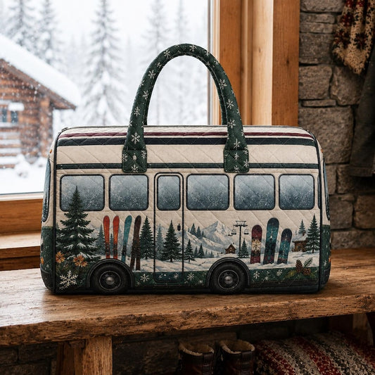Quilted Weekend Bag, Vintage Ski Bus Travel Duffel, Winter Mountain Overnight Tote, Christmas Gift For Her, Mom, Best Friend, Ski Lover