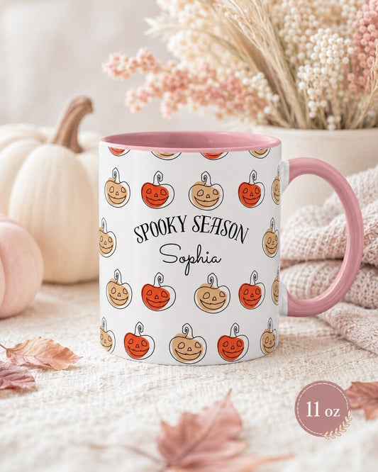 Personalized Spooky Season Pumpkin Mug, Custom Name Halloween Coffee Cup