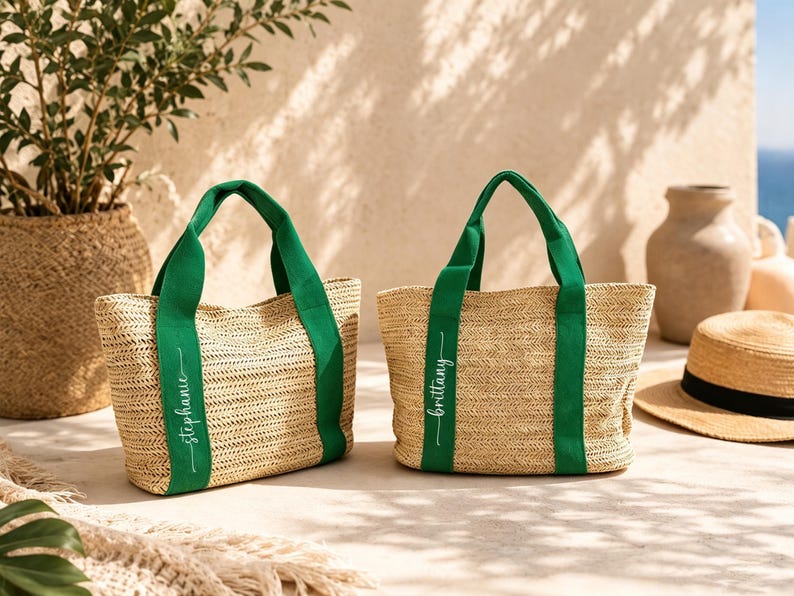 Monogram Straw Tote Bag, Personalized Initial Beach Bag, Custom Woven Shoulder Tote, Summer Gift for Women, Vacation Travel Bag