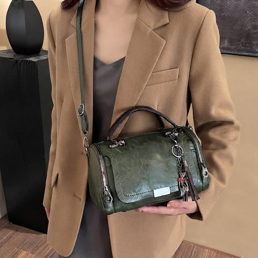 Vintage Style Barrel Crossbody Bag High Quality PU Leather Rustic Accessory Personalized Gift Timeless Artisan Handbag with Tassel Detail
