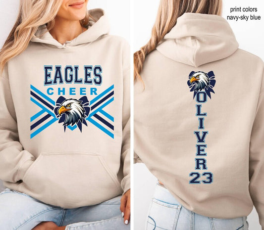 Personalized Cheer Team Name & Number Hoodie, Custom Cheerleader Mom Hoodie, Cheerleading School Spirit Outfit, Cheer Coach Gift