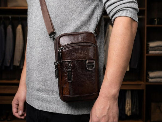 100% Genuine Cowhide Leather Sling Bag For Men, Leather Belt Bag, Leather Waist Bag, Leather Fanny Pack, Crossbody Phone Pouch