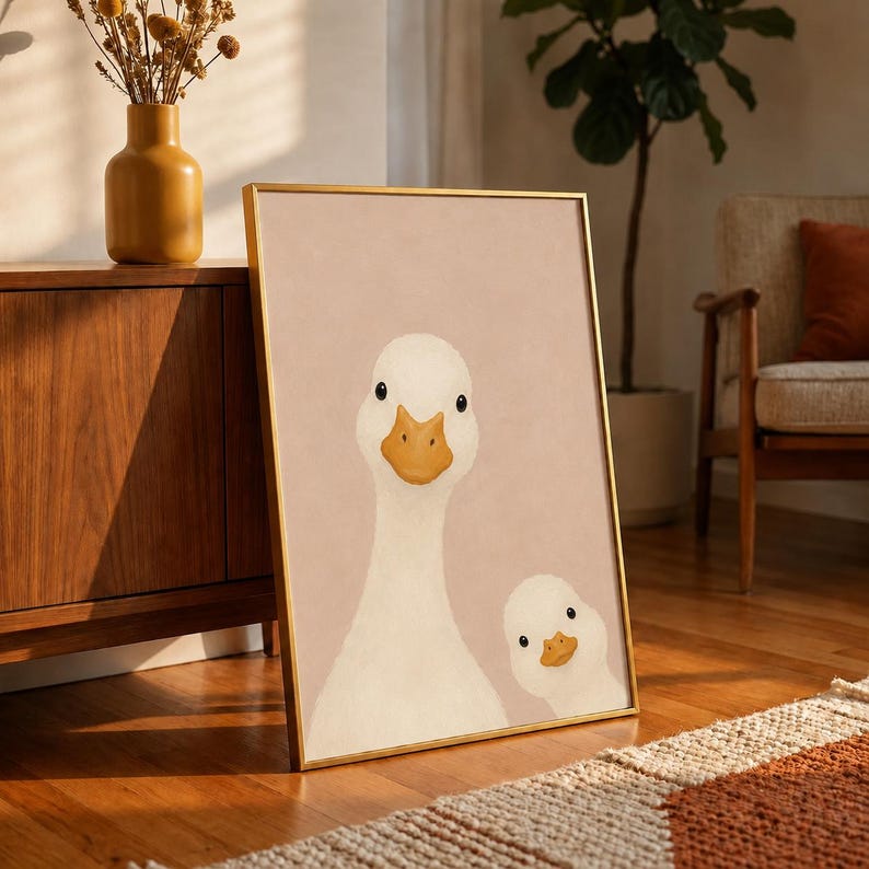 Duck Duo Poster, Mama Duck and Duckling Wall Art, Nursery Animal Print, Funny Farmhouse Decor, Blush Pink Wall Art, Baby Shower Gift Idea