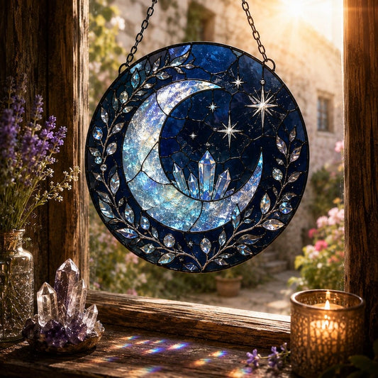 Moon Suncatcher, Blue Celestial Resin Window Hanging, Crystal Moon Decor for Witchy Homes, Gothic Gift for Moon Lovers