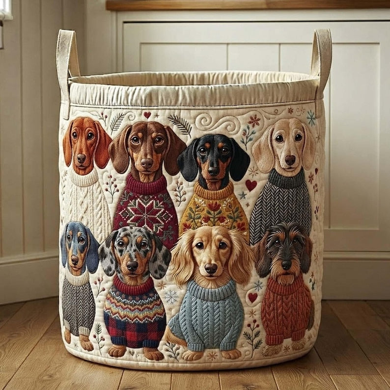 Dachshund Parade Quilted Laundry Basket: Cute Dog Storage Bin, Pet Lover Gift