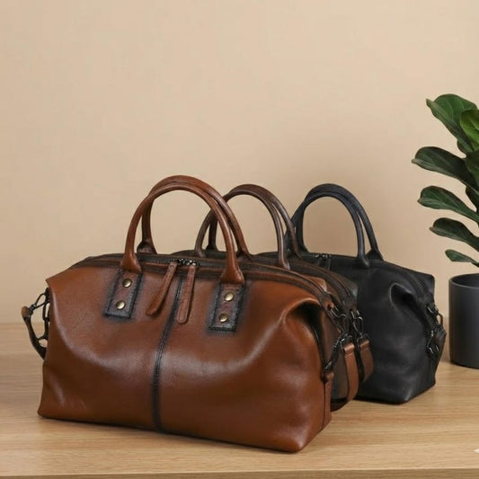 Personalized Leather Travel Bag Monogram Duffle Satchel Unisex Genuine Cowhide Weekender Handbag Brown Custom Initials Business Trip Gift