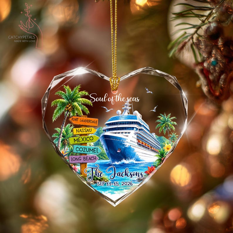 Custom Cruise Travel Adventure Ornament, Traveling Destination Glass Ornament, Travel Gift, Cruise Ship Keepsake, Cruise Ship Vacation Gifts