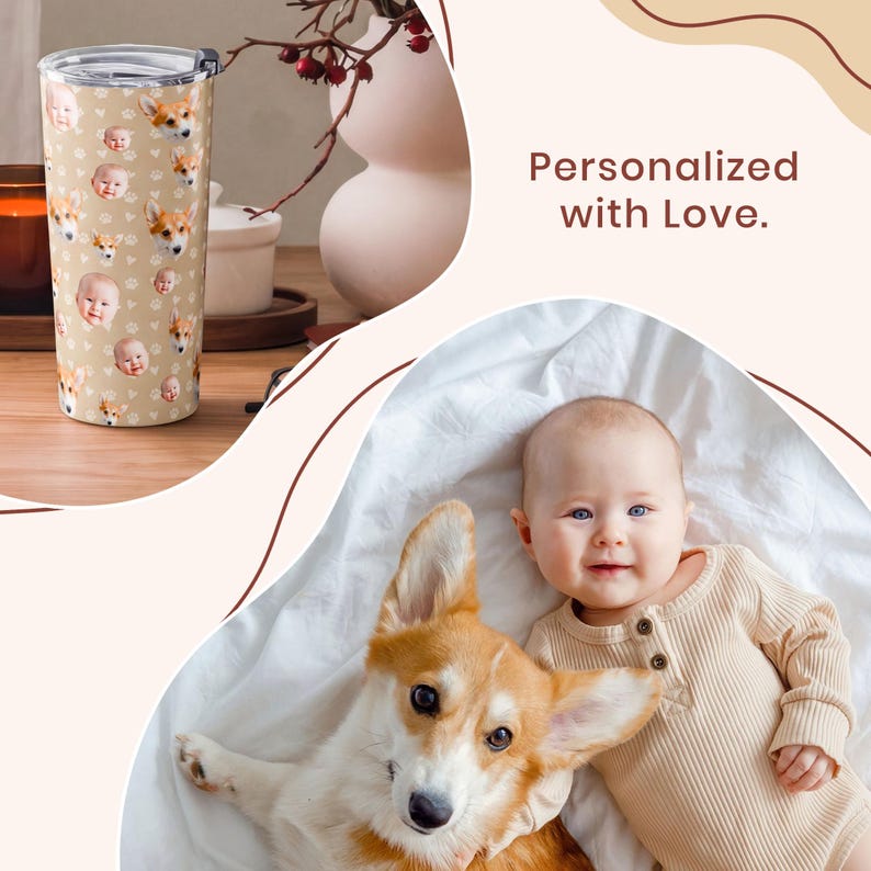 Personalized Pet Photo Tumbler, Custom Photo Insulated Tumbler 20oz with Many Faces, Travel Mug, Pet Gift