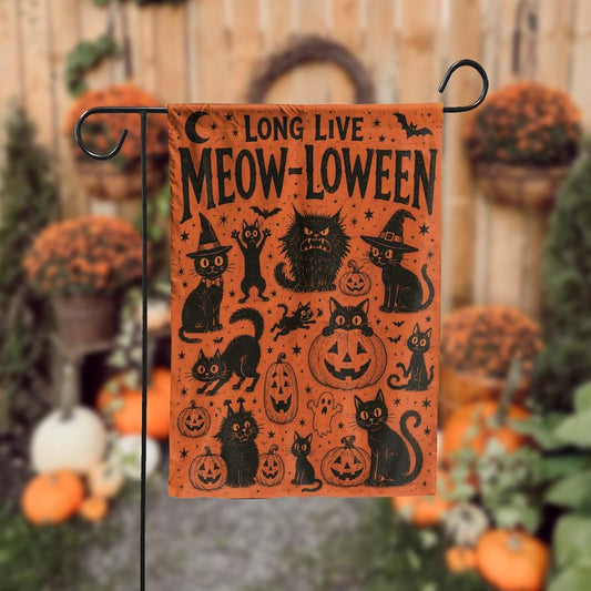 Halloween Black Cat Garden Flag, Spooky Vintage Yard Decor, Pumpkin Kitty Outdoor Flag
