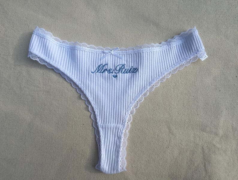 Embroidered Bridal Thong, Personalized Bride Lingerie, Custom Name Underwear, Bachelorette Gift, Wedding Gift for Her