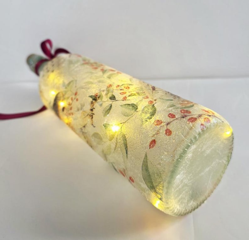 Barn Owl Bottle Lamp | Decoupage Rustic LED Light | Woodland Decor Nature Gift