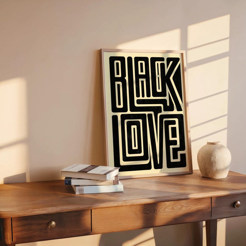 Black Love Typography Wall Art, Bold Afrocentric Pride Print, Modern Minimalist Culture Decor, Unapologetic Afro Poster, Juneteenth Gift