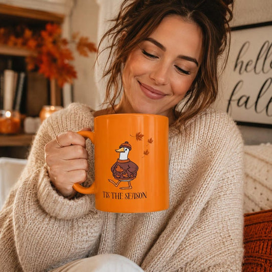 Goose Mug, Autumn Vibes Coffee Cup, Cozy Fall Illustration, 11oz Ceramic Mug