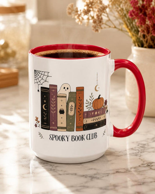 Personalized Ghost Reading Mug, Halloween Book Lover Coffee Cup, Custom Name 15oz