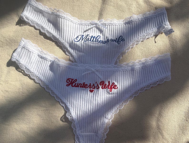 Embroidered Bridal Thong, Personalized Bride Lingerie, Custom Name Underwear, Bachelorette Gift, Wedding Gift for Her