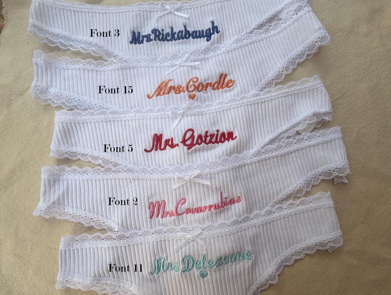Embroidered Bridal Thong, Personalized Bride Lingerie, Custom Name Underwear, Bachelorette Gift, Wedding Gift for Her