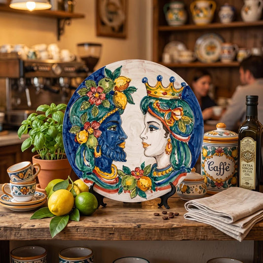 Sicilian Moorish Heads Inspired Display Plate | Mediterranean Art Decor | Lemon Portrait Wall Plate