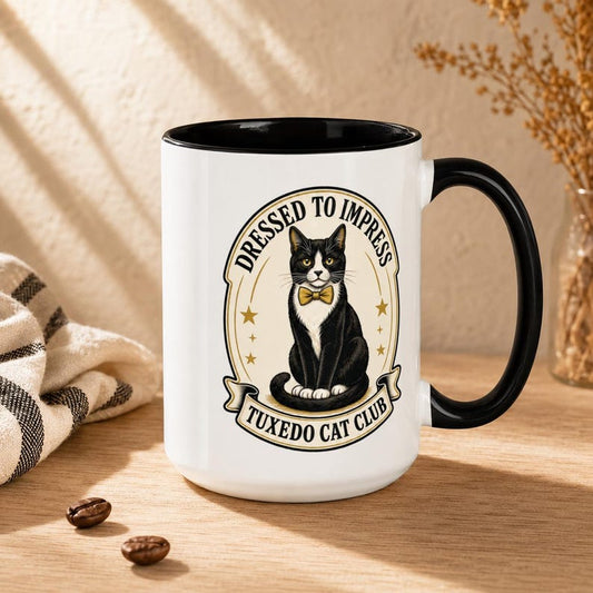Tuxedo Cat Mug, Dressed to Impress Coffee Cup, Gift for Cat Lovers