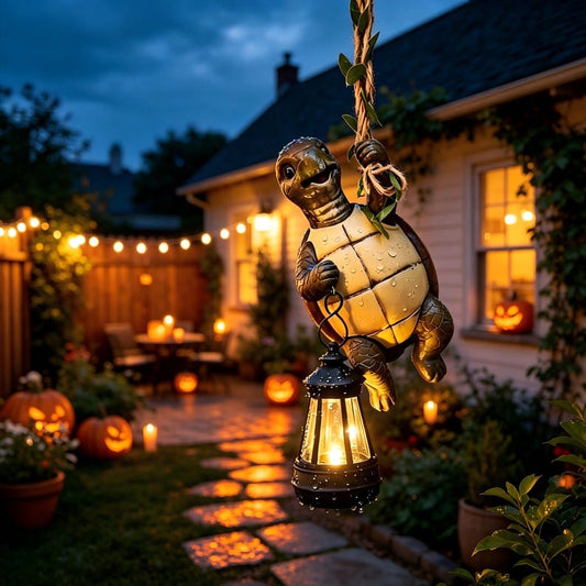 Frog Turtle Solar Hanging Lantern, Resin Animal Rope Hanging Light, Outdoor Garden Tree Decor