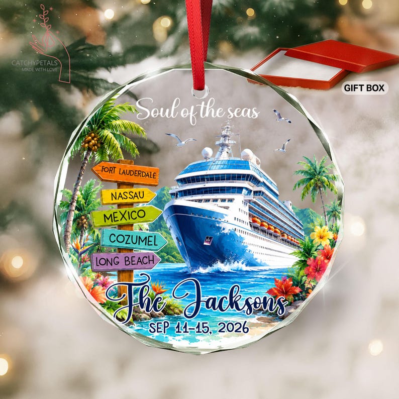 Custom Cruise Travel Adventure Ornament, Traveling Destination Glass Ornament, Travel Gift, Cruise Ship Keepsake, Cruise Ship Vacation Gifts